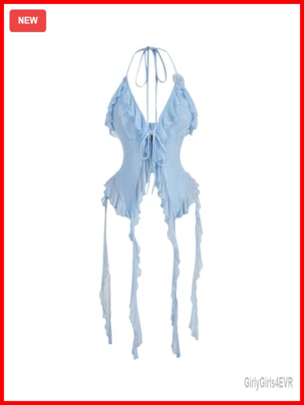 Women Flowy Halter Top Tie Front Backless Ruffle Trim Camisole